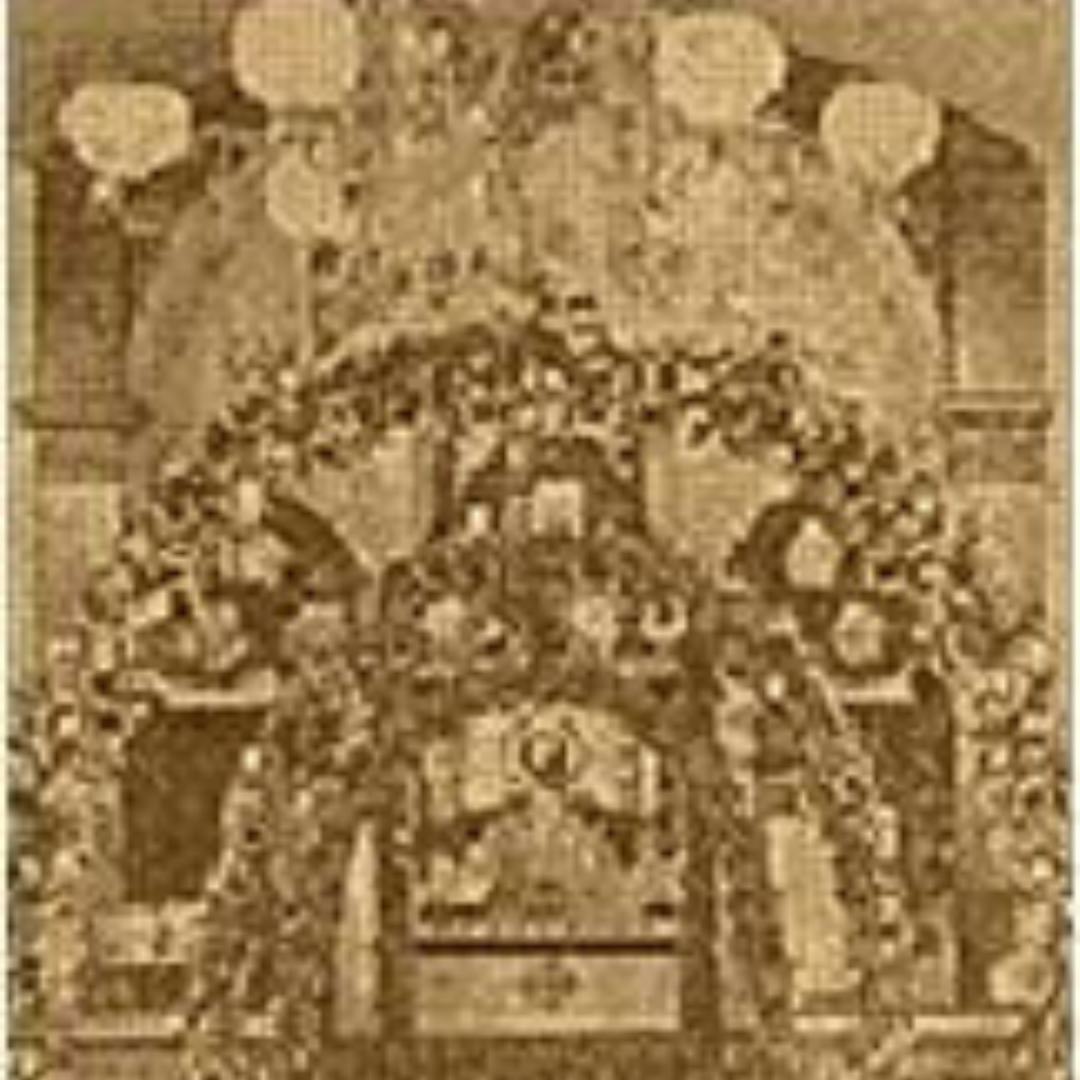 a blurry picture from victorian times of the inside of the church