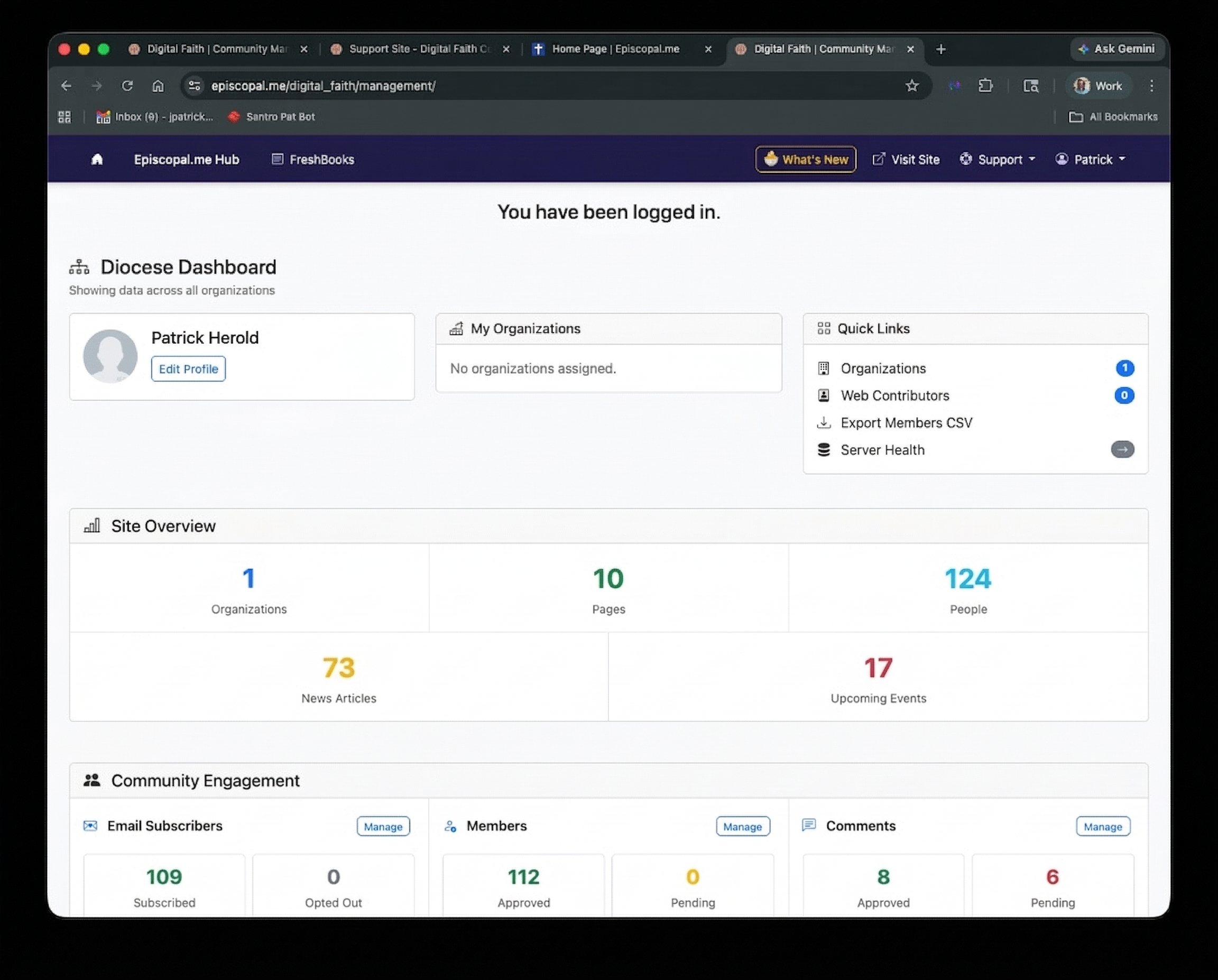 Organization settings page