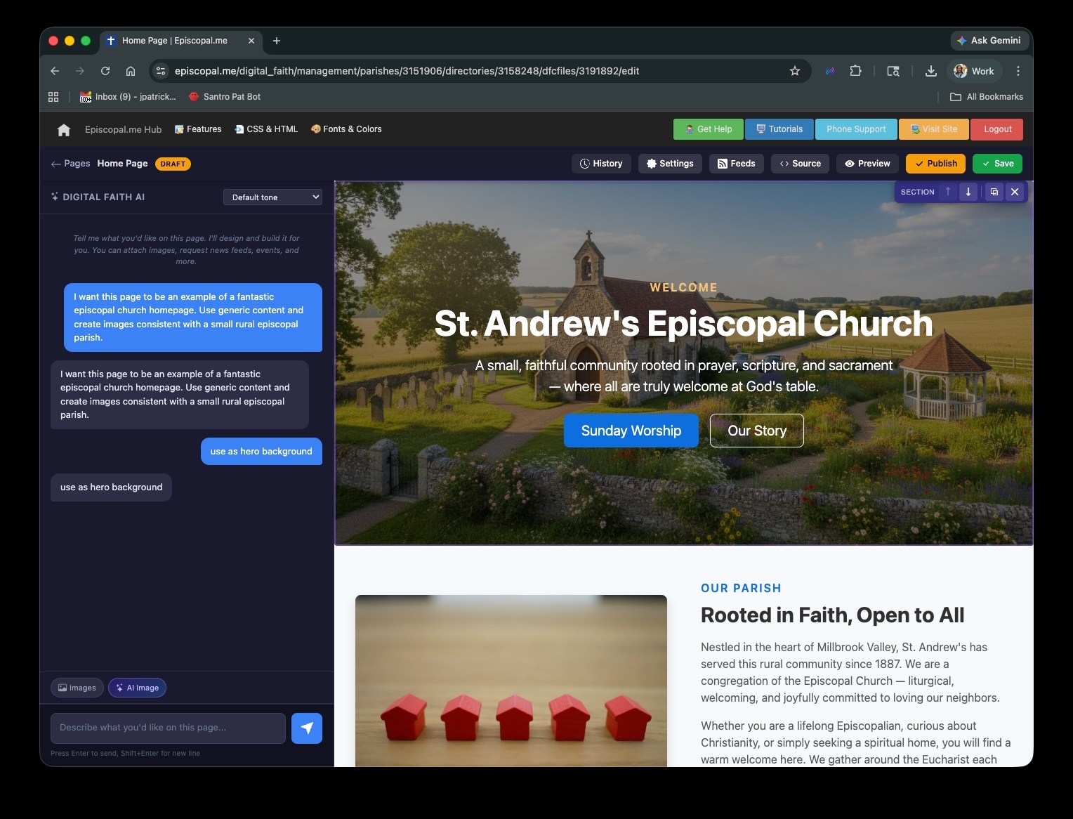 Page editor with visual editing tools