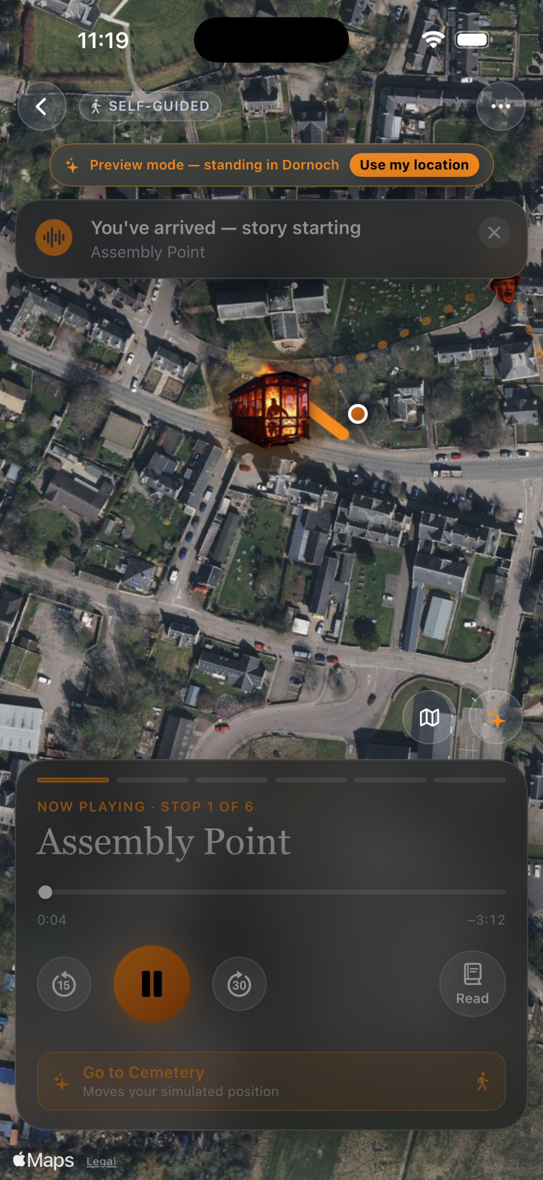 Dornoch Tours app route screen