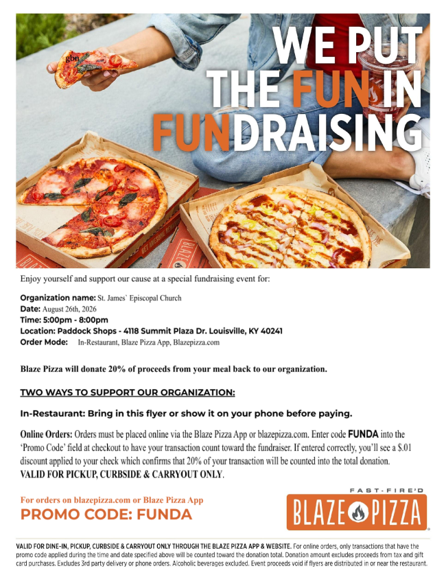Dine out for St. James' Episcopal Churh