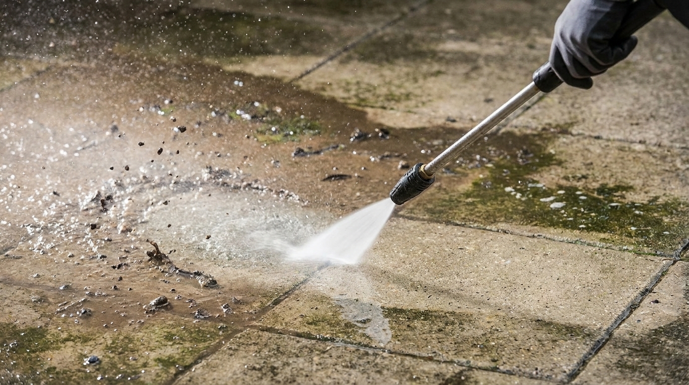 Power washing close up