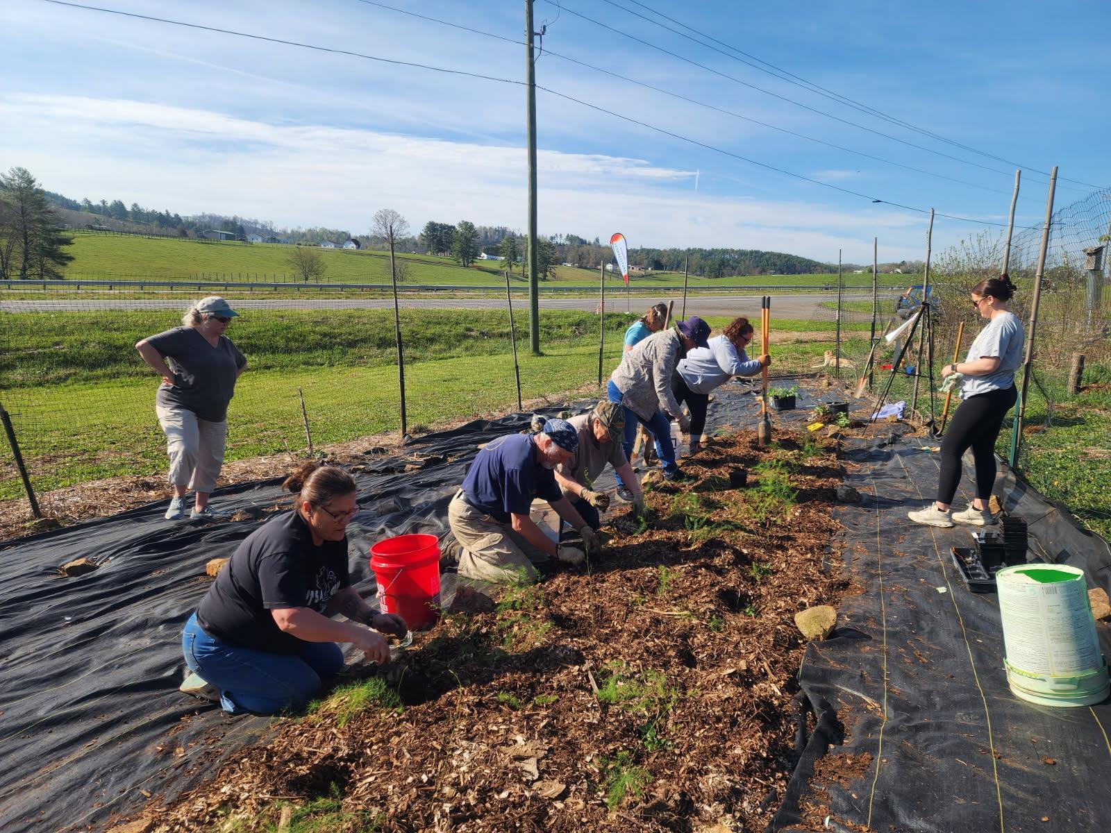 Parishioners working on the garden