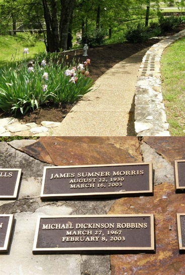 The garden path and memorial plaques at Pilgrims&rsquo; Way.