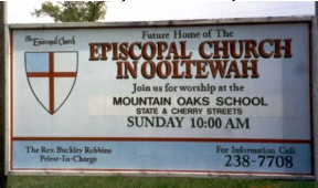A sign announcing the future home of the Episcopal Church in Ooltewah.