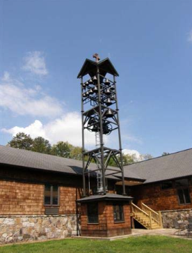 The Linnie M. Barger Memorial bell tower beside the church.