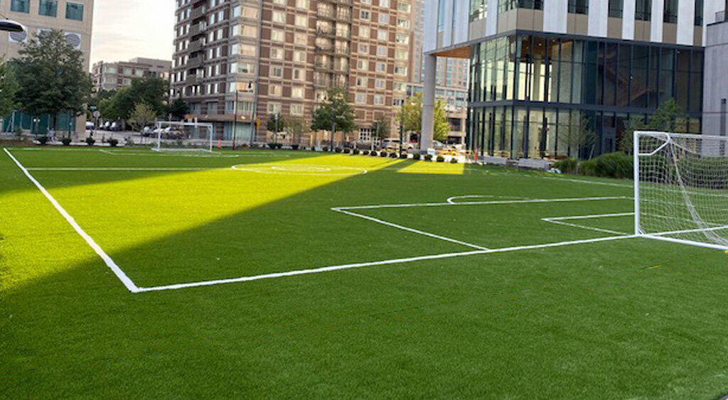 Boston artificial turf field endzone view