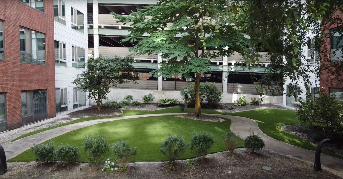 Artificial turf apartment pet area
