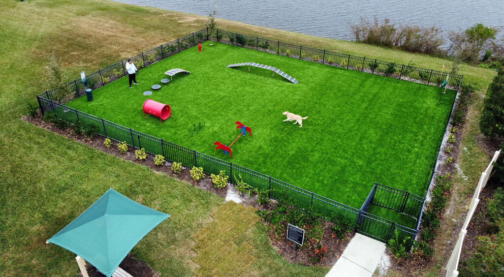 Artificial turf backyard dog run