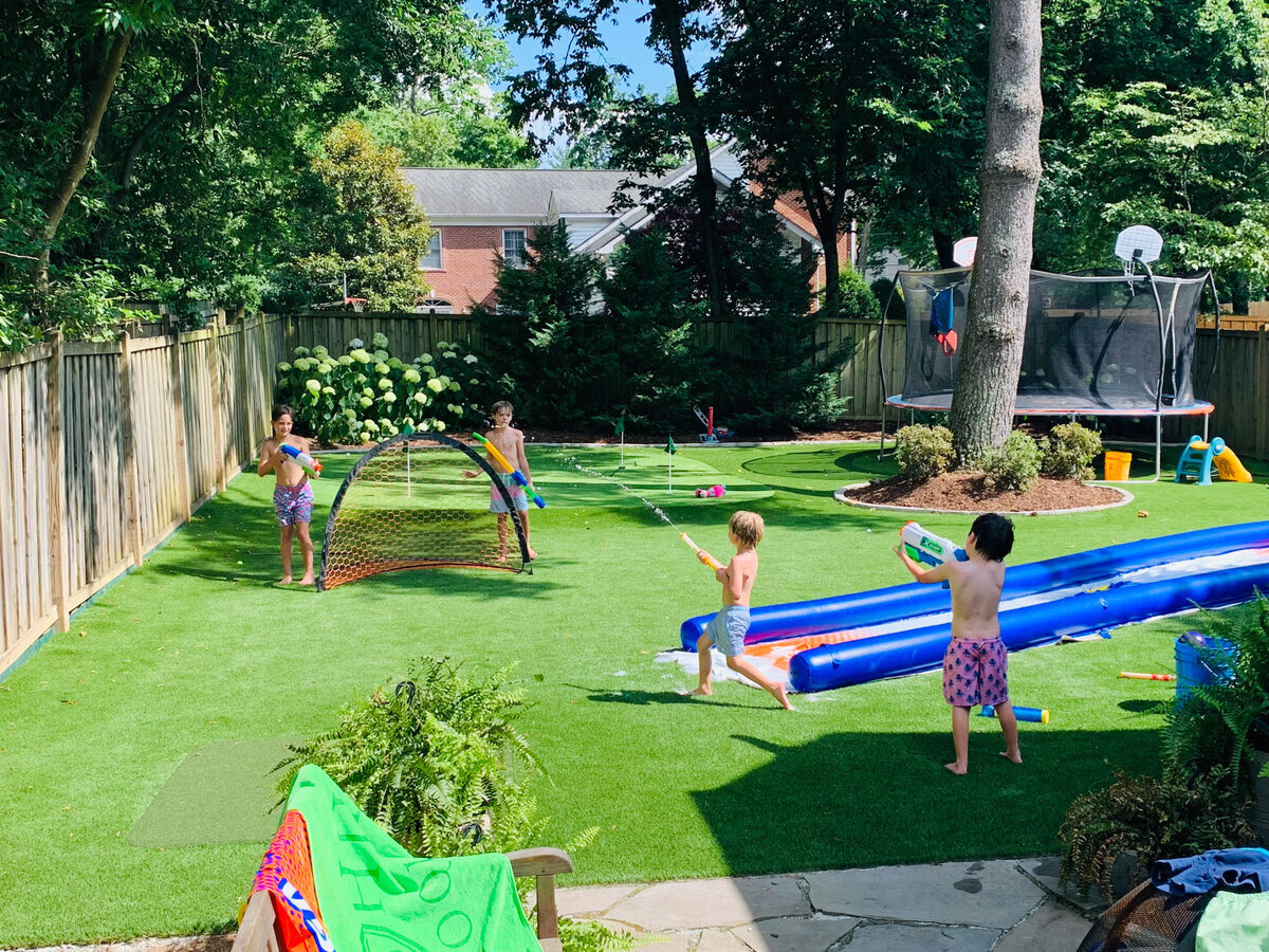 Artificial Turf Backyard Kids Playing