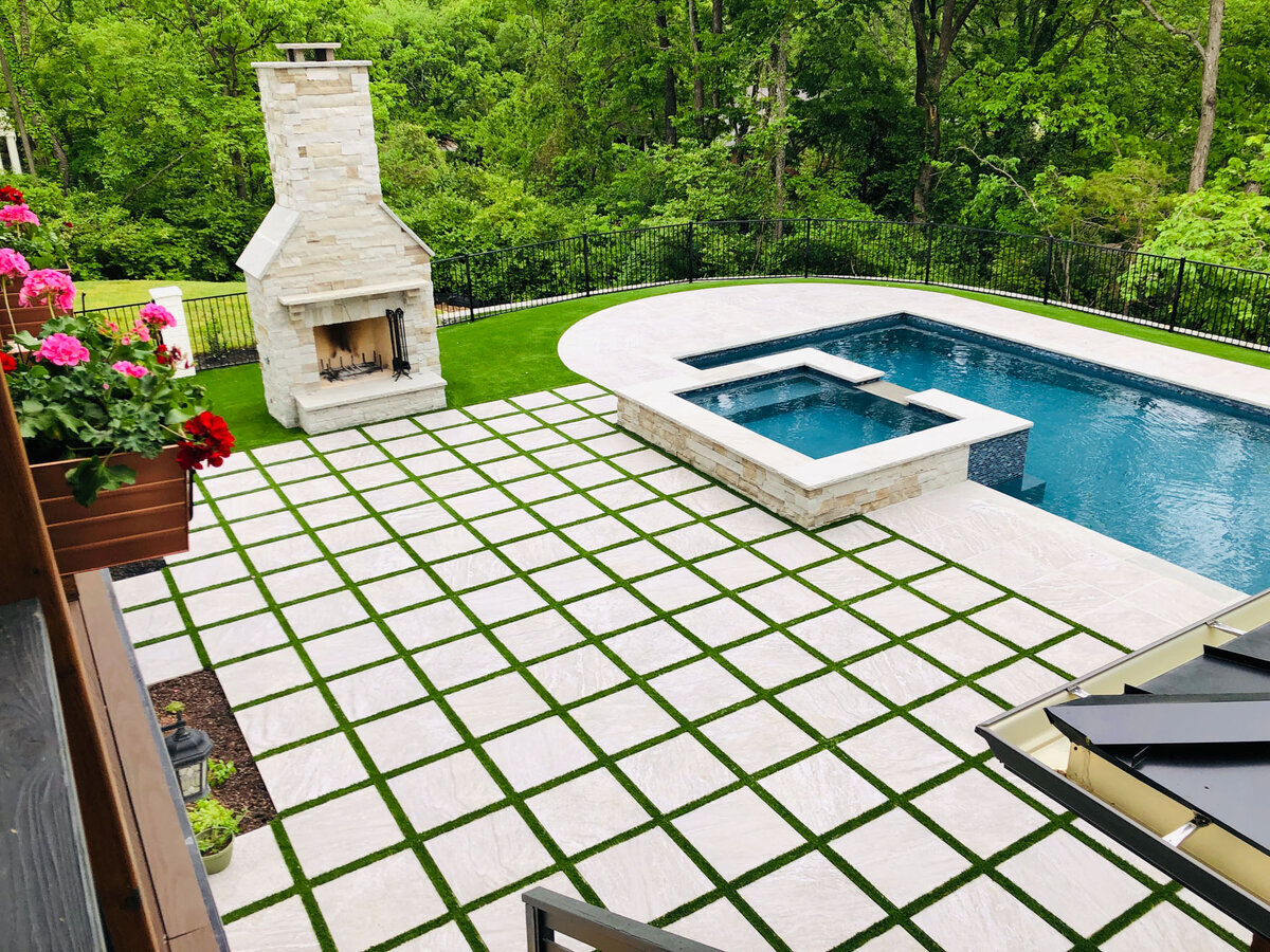 Artificial Turf Backyard Pavers Pool