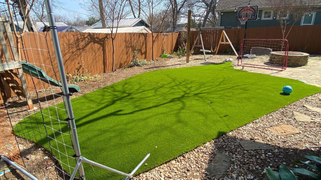 Artificial turf backyard play area
