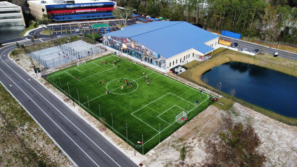 Artificial turf commercial soccer field
