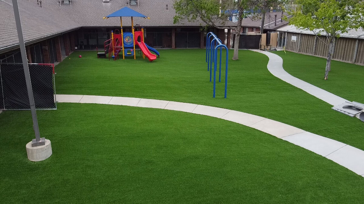 Artificial turf school playground