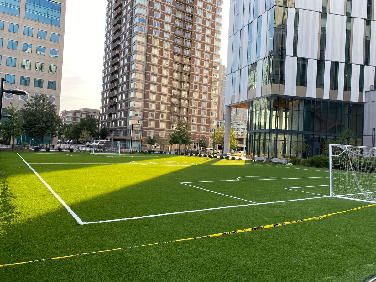 Artificial turf urban soccer field