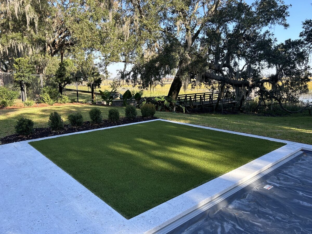 Artificial Turf Next To Pool Raised Backyard Savannah