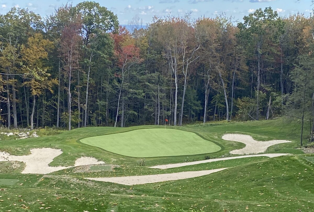 Boston synthetic grass backyard golf green with bunkers