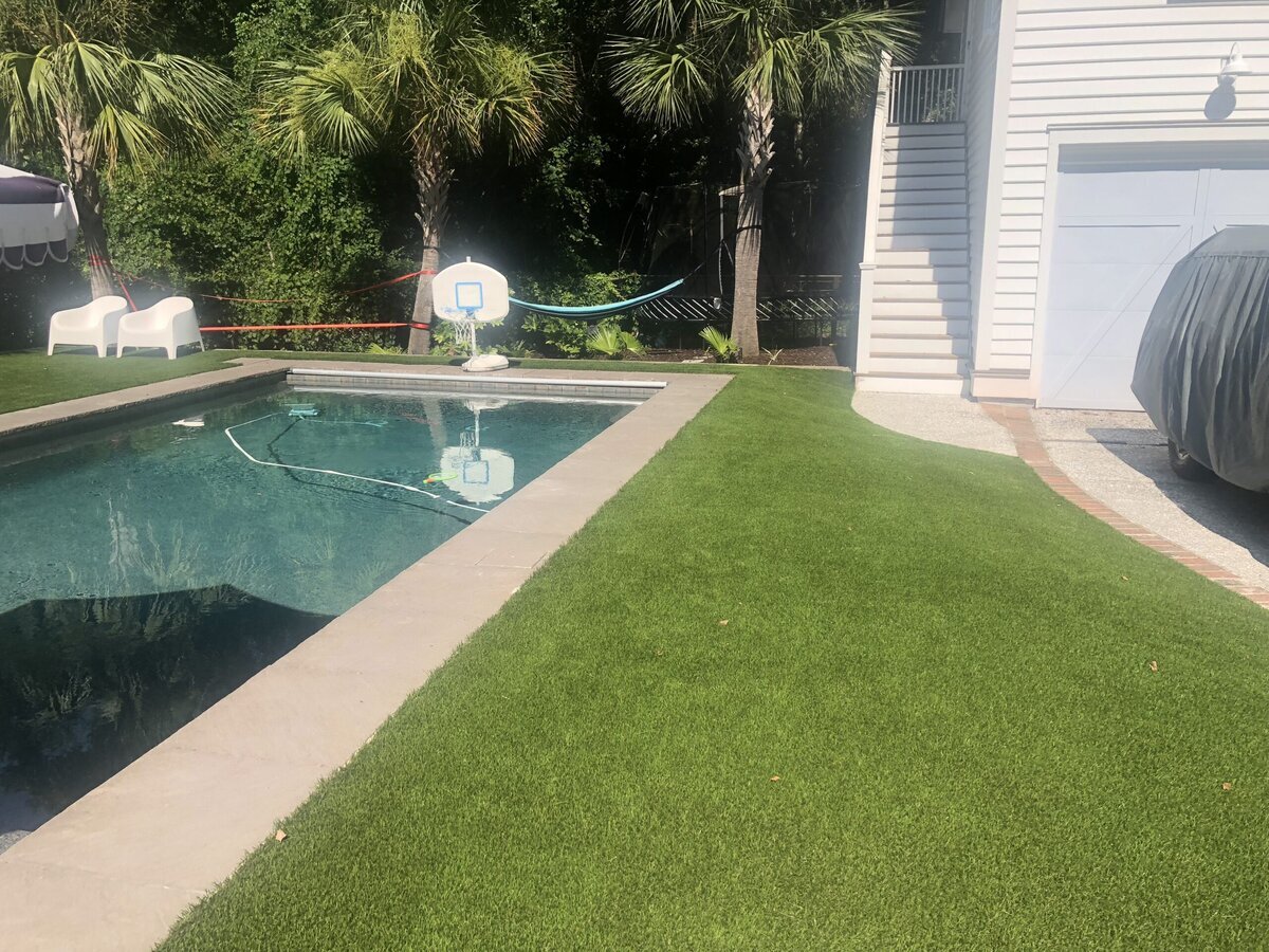 Charleston Artificial Grass Around Pool Backyard