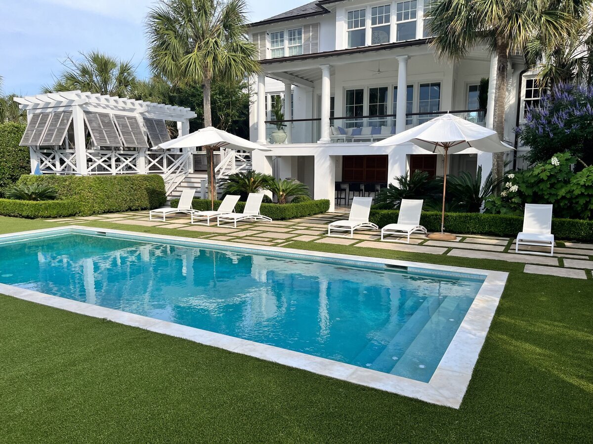 Great Artificial Grass Lawn Around Pool Off Back Deck