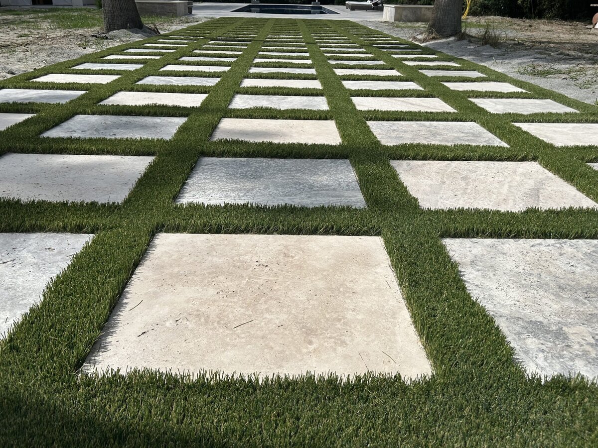 Walkway To Pool Artificial Grass Up Close