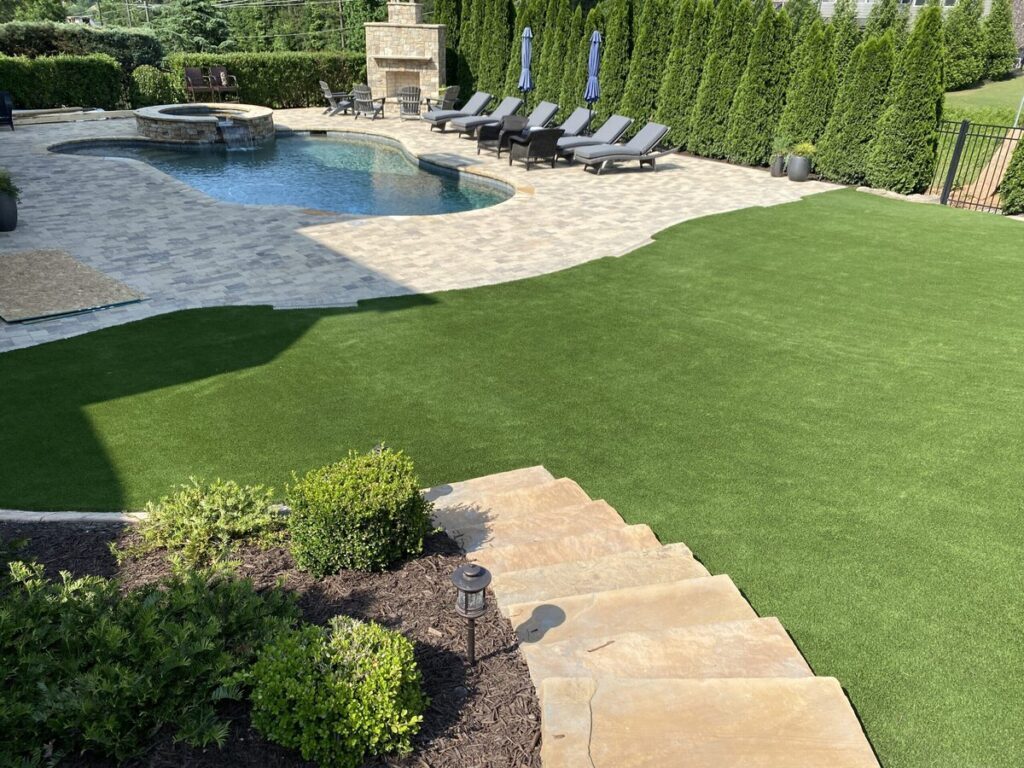 artificial grass atlanta aroud steps and pool
