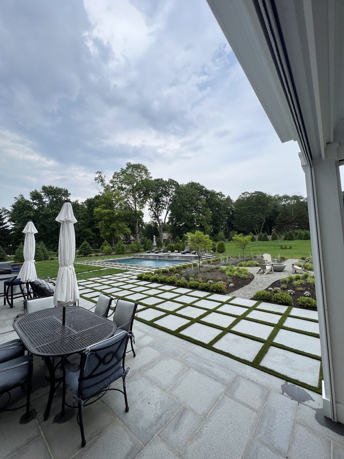 Artificial Grass Backyard Around Pool with Pavers