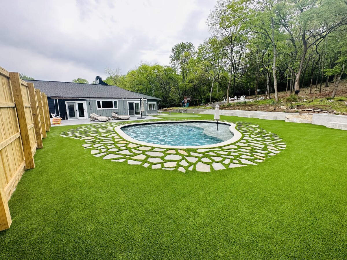 Backyard Artificial Grass and Puttin Green Around Pool
