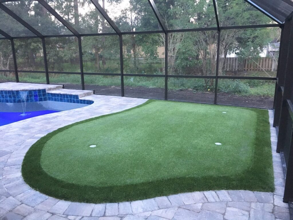 backyard putting green next to pool jacksonville 3 holes