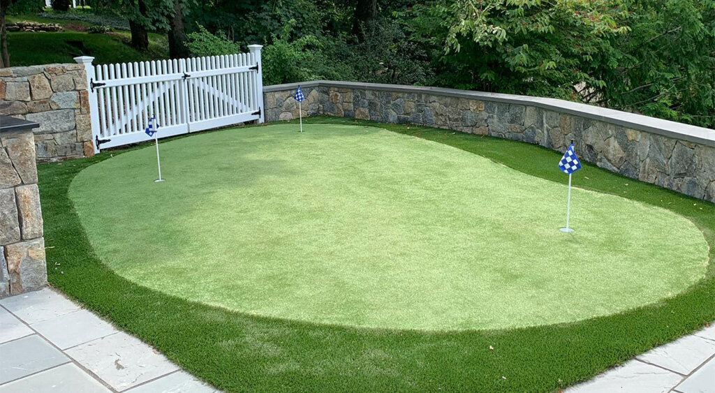 Backyard Putting Green with White Gate
