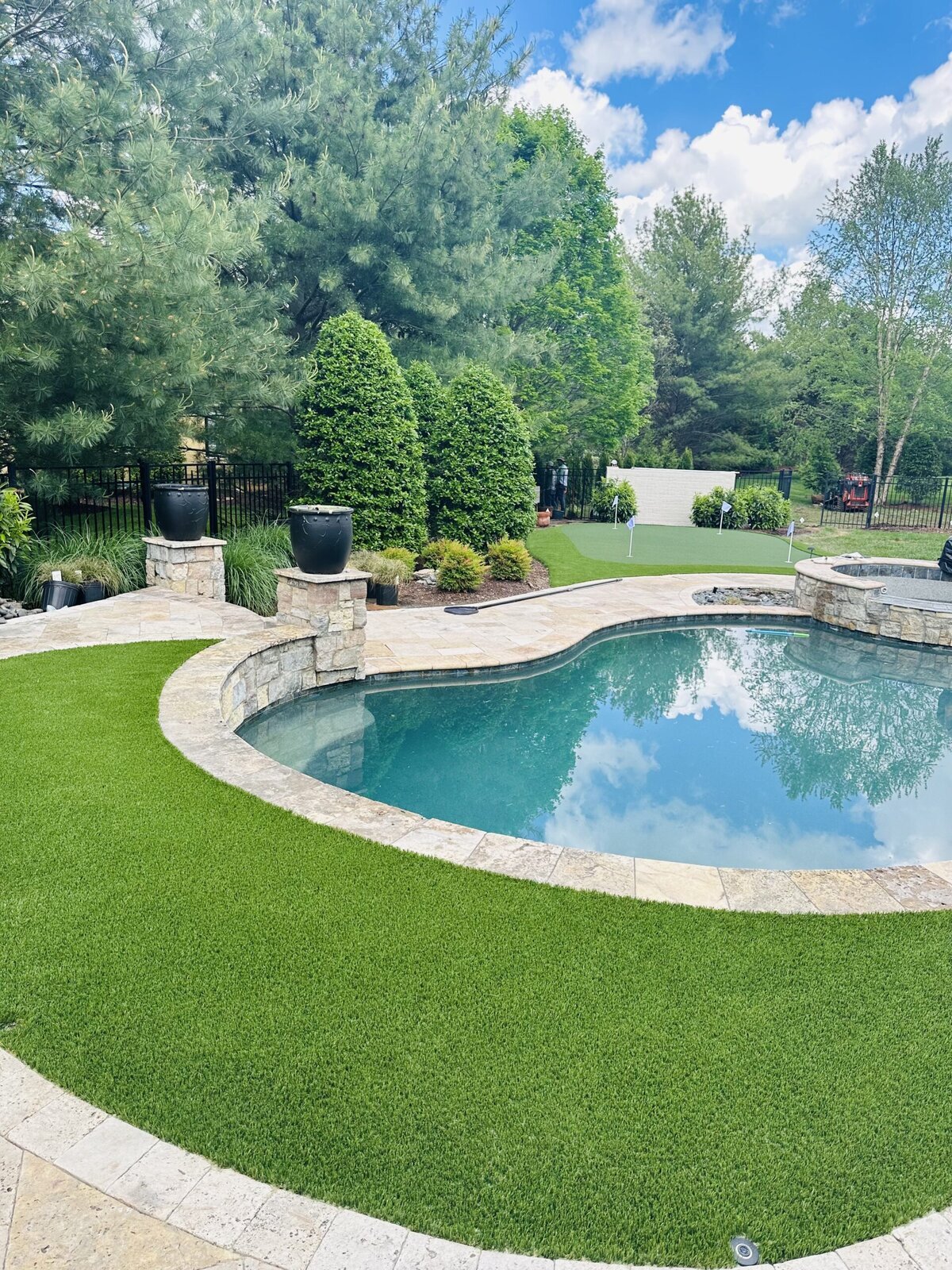 Chip Shot Over Pool To Backyard Putting Green Nashville