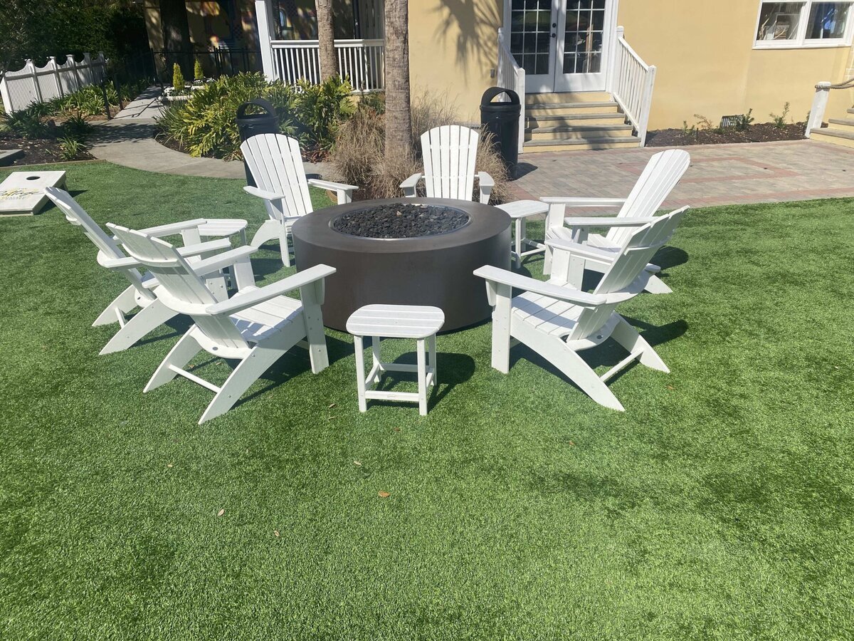 Commercial Artificial Grass At Hotel Around Fire Pit