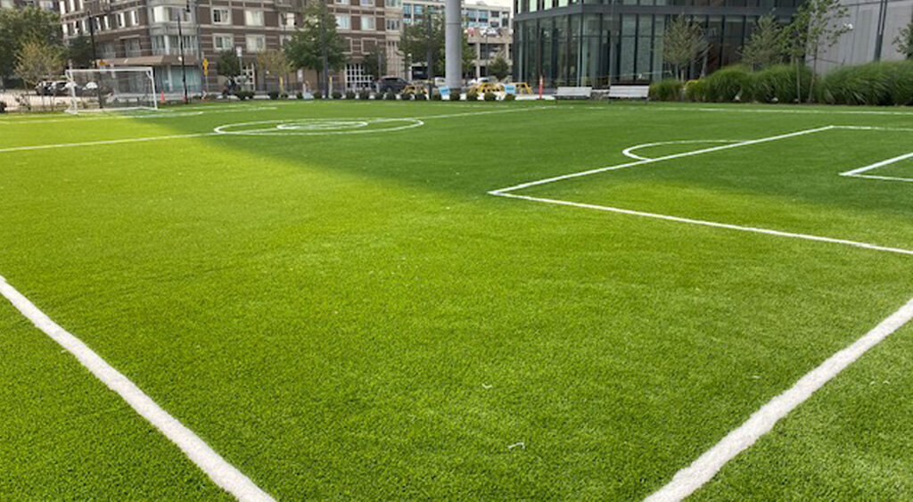 Corner kick artificial turf soccer field