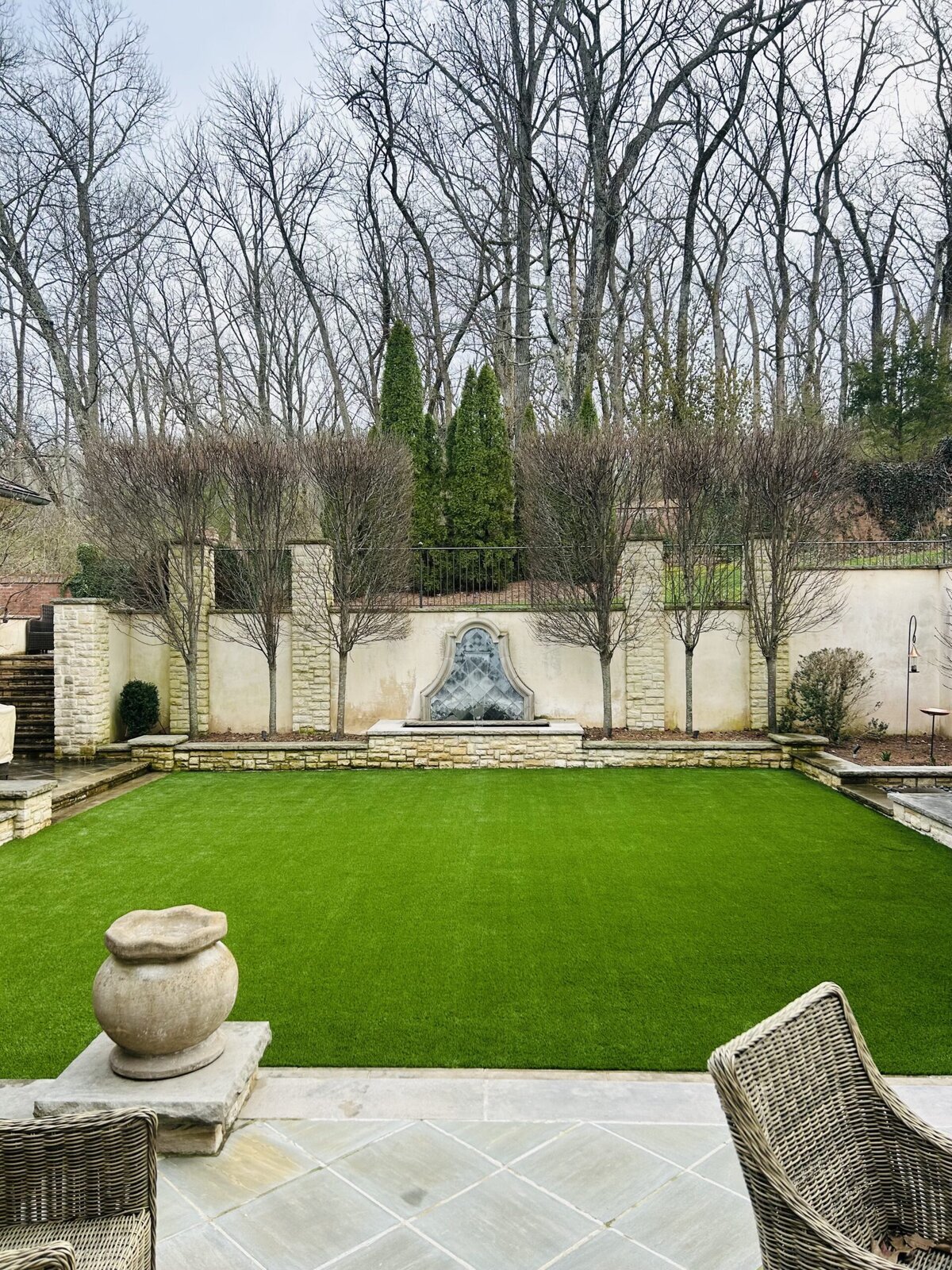 Formal Backyard Garden with Artificial Grass Nashville
