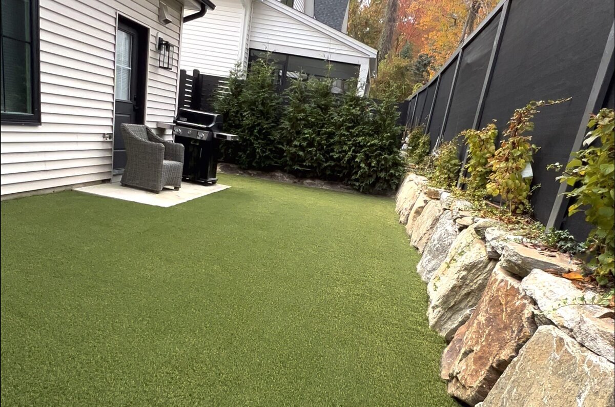 Grilling Out Next to Perfect Synthetic Turf Lawn