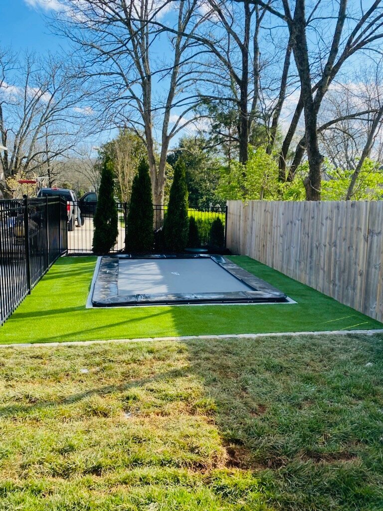 Inground Trampoline Surrounded by Artificial Grass Nashville