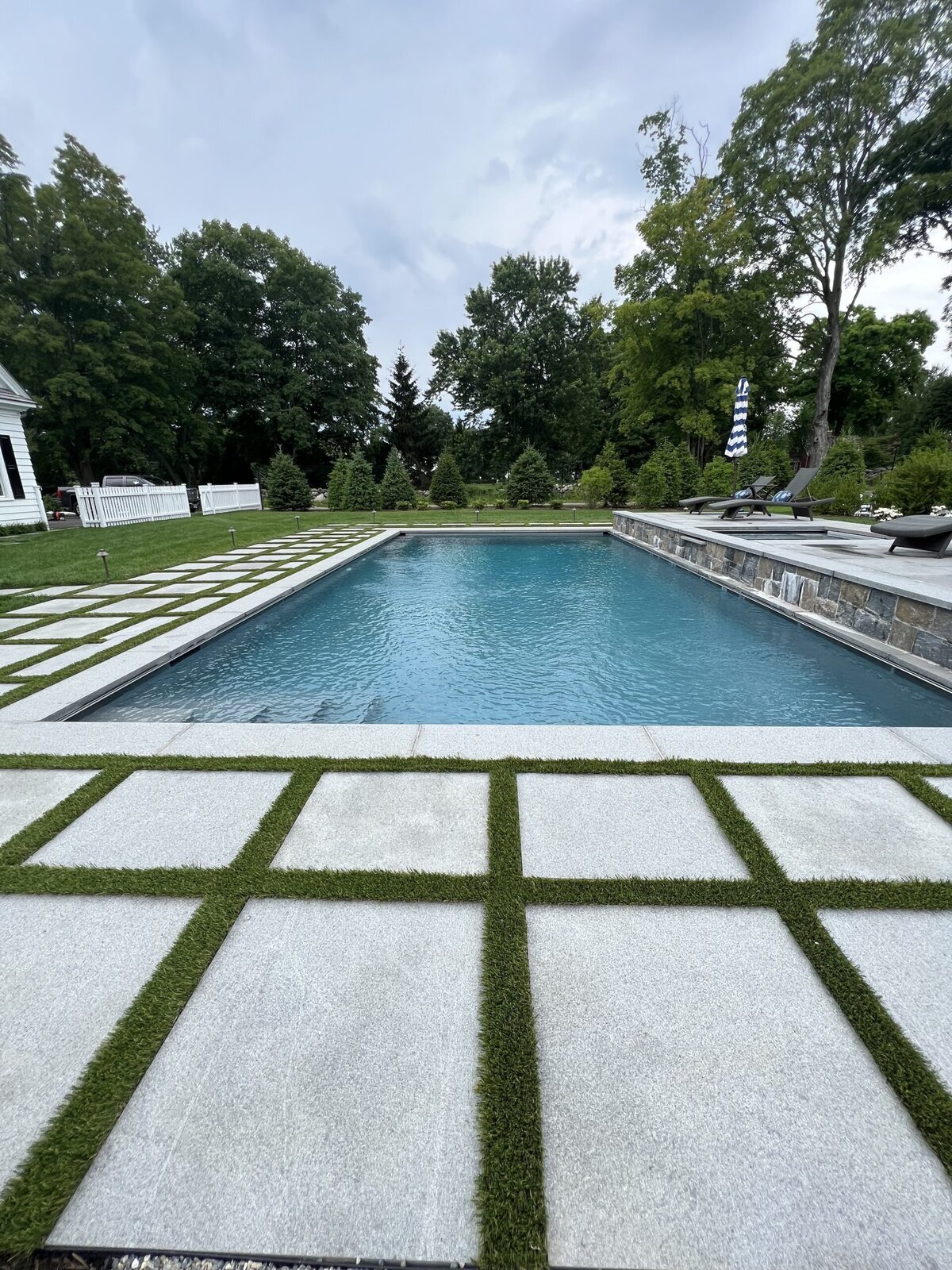 Lawn Around Pool and Pavers with Artificial Grass
