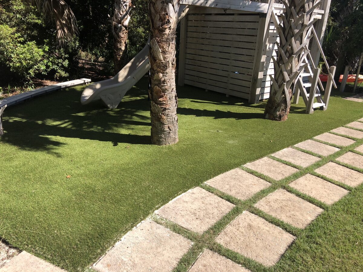Playground in Backyard with Artificial Grass