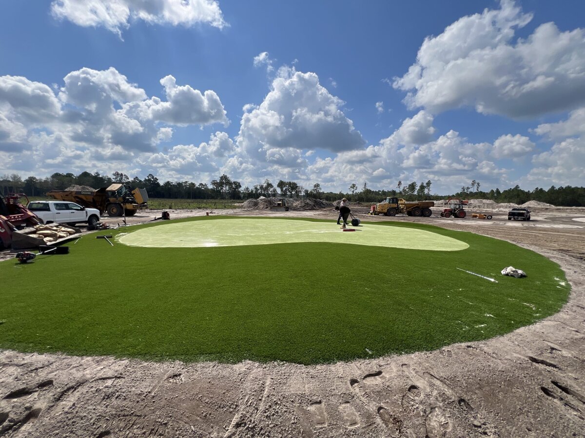 Synthetic Grass Golf Green Under Construction With Large Fairway and Fringe