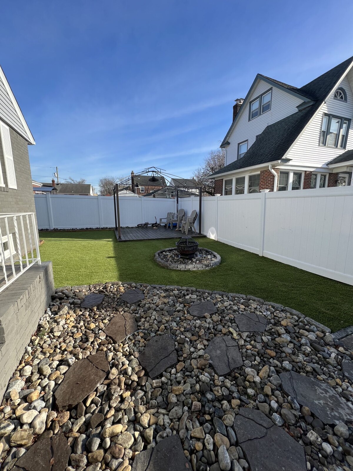 Synthetic Grass with Fire Pit Backyard