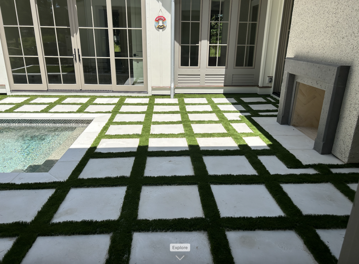 Turf Inlays Around Pool Backyard