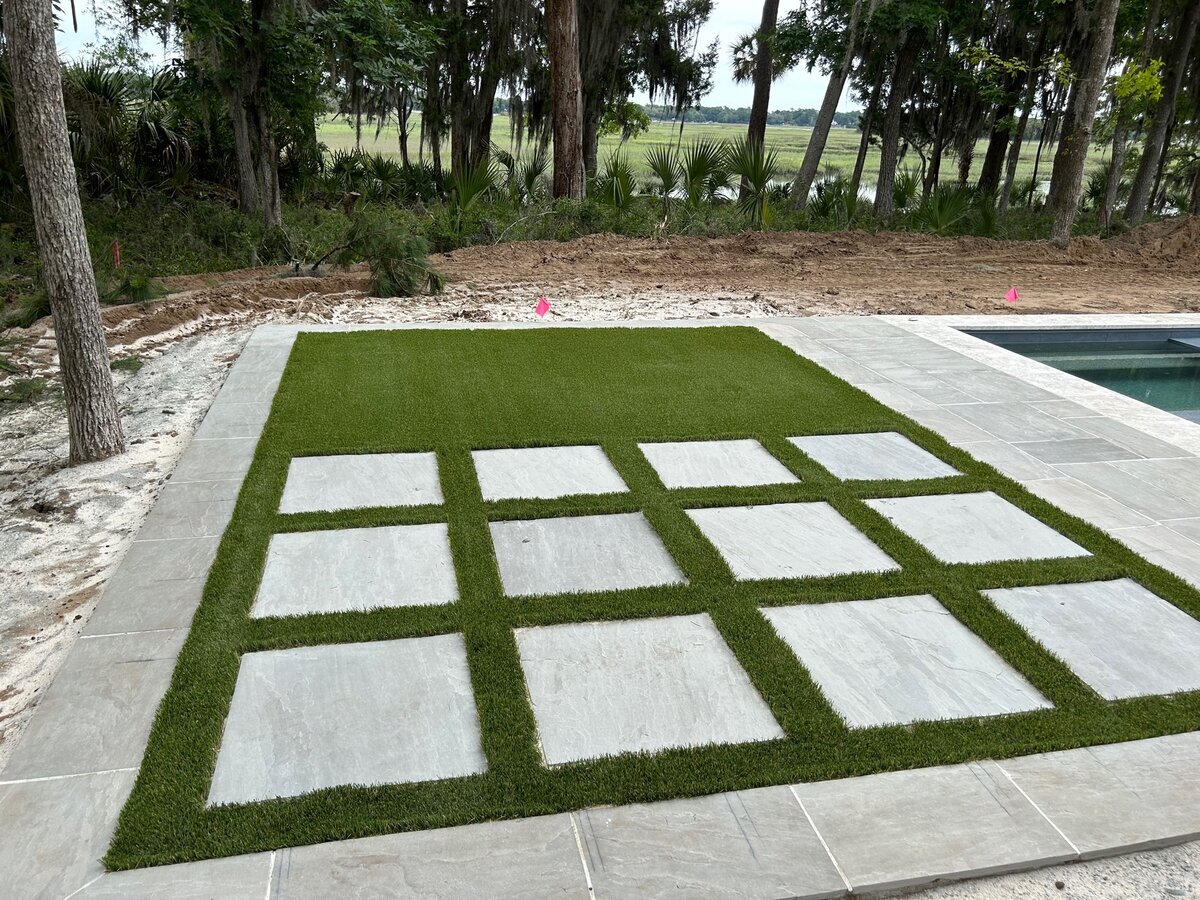 Turf Lawn Next To Pool Sundeck
