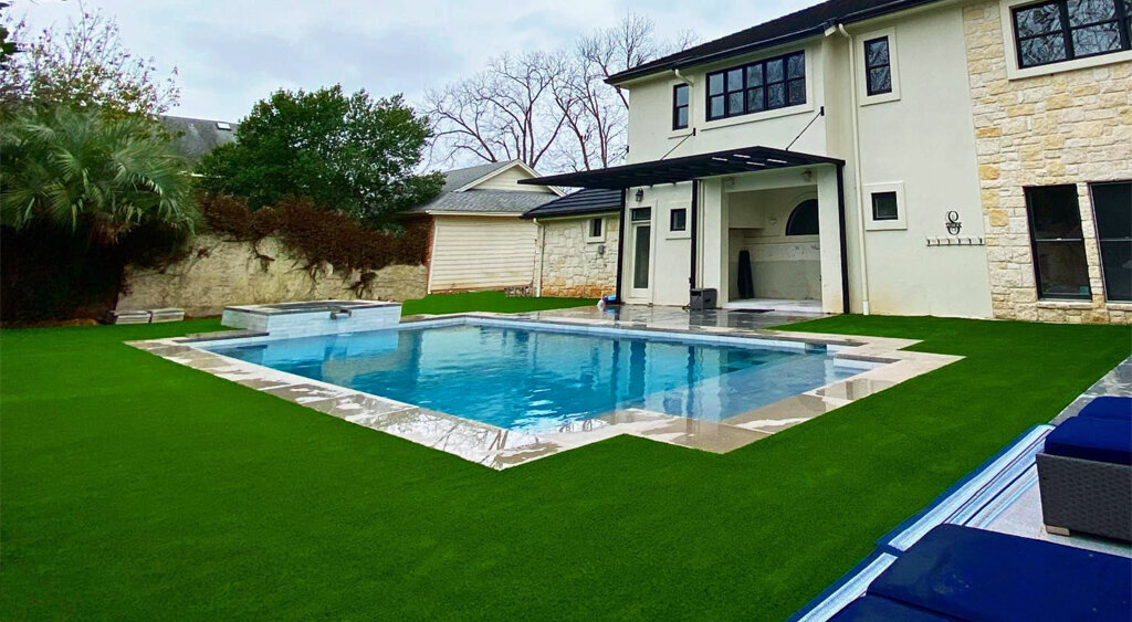 Synthetic Grass Backyard with Pool Austin