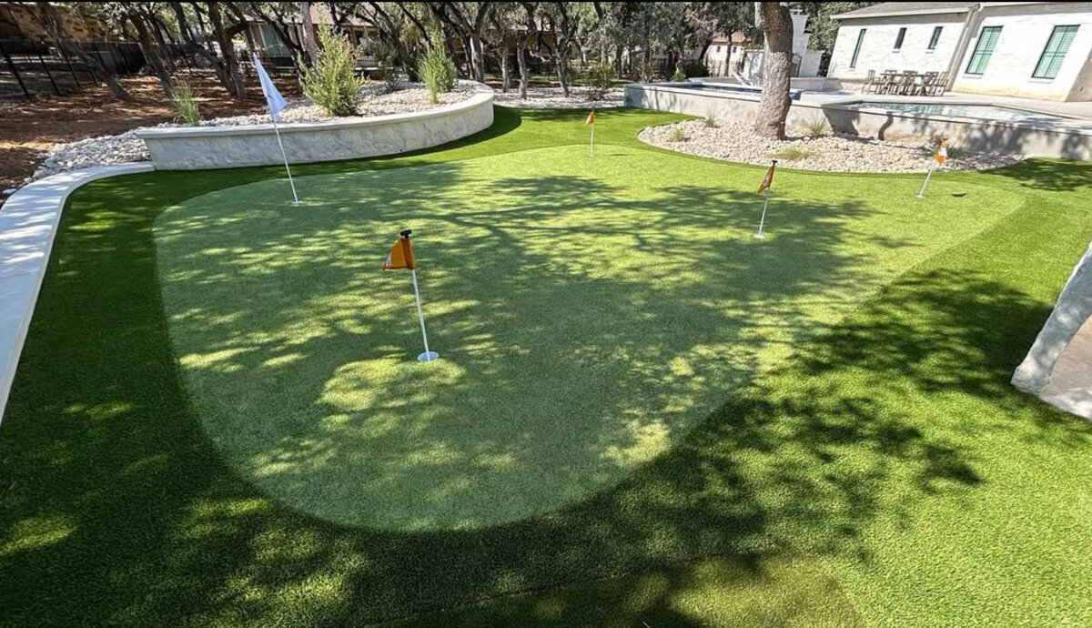 Beautiful Backyard Putting Green Austin with Fringe
