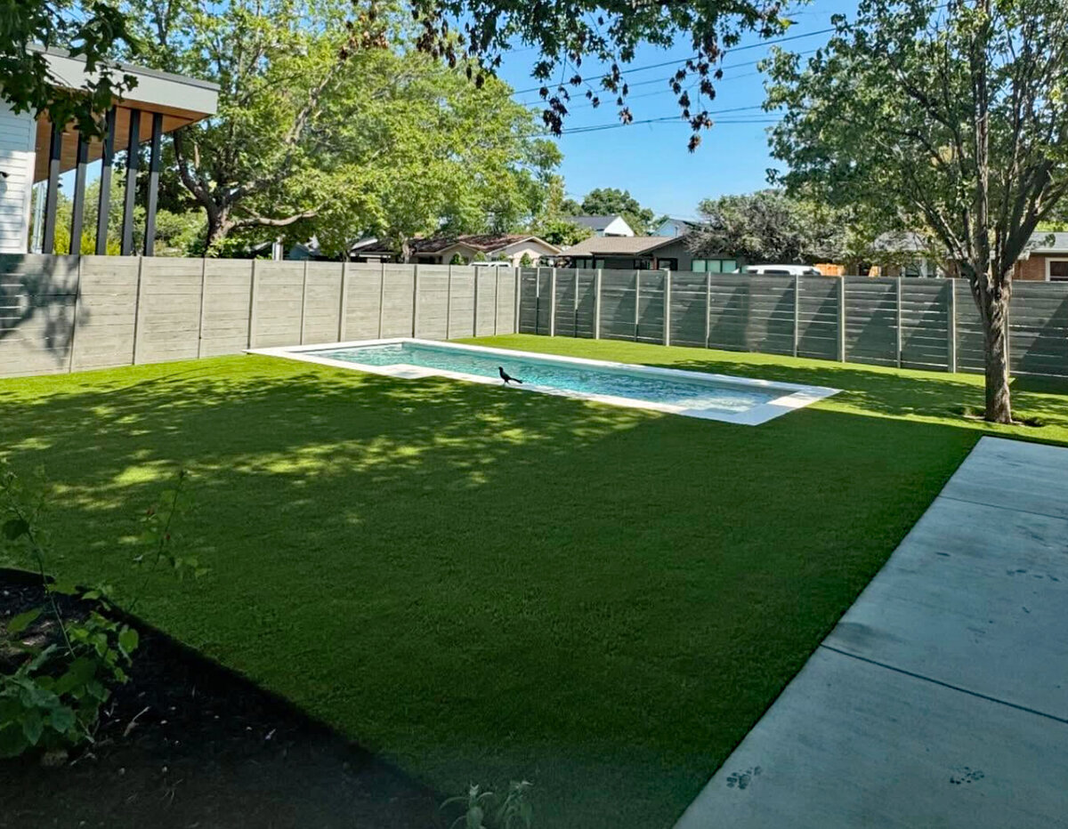 Perfect Synthetic Grass Lawn Around Pool in Austin