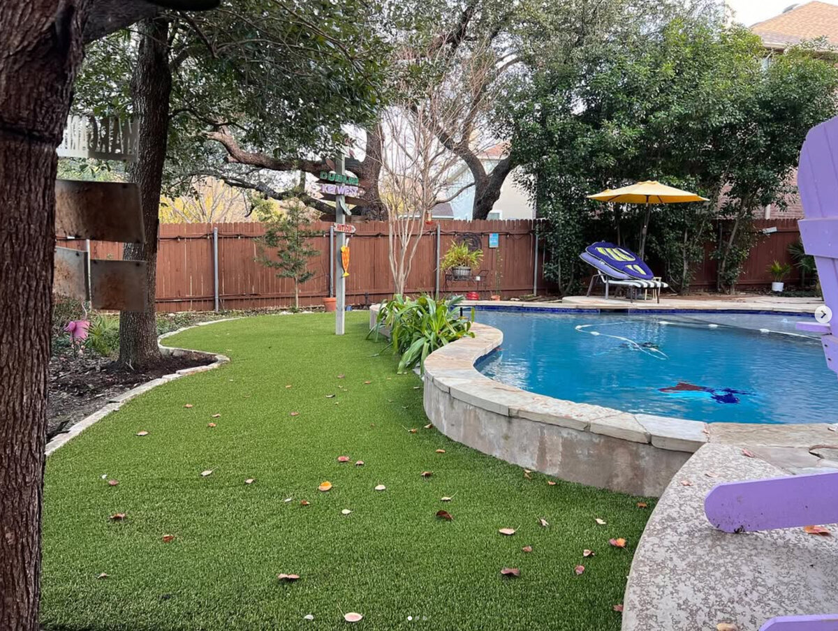Synthetic Grass Behind Pool in Austin