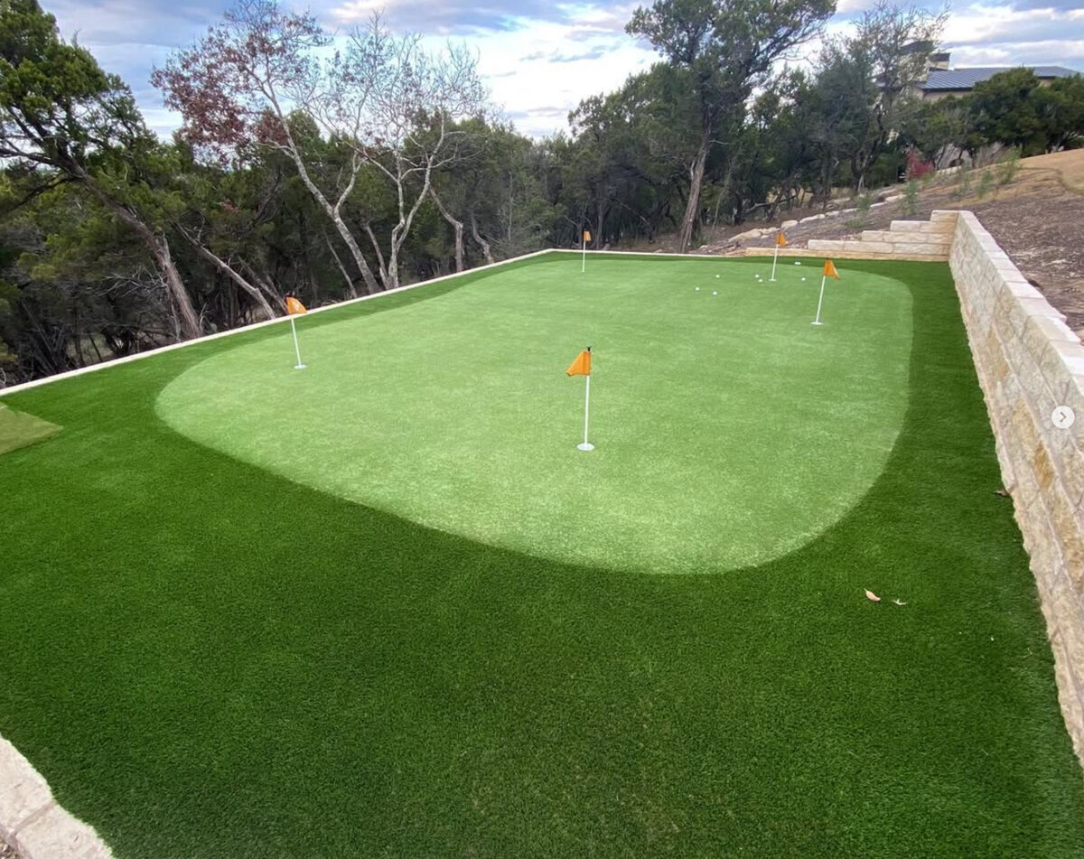 Terraced Backyard Putting Green Austin Texas with Fringe