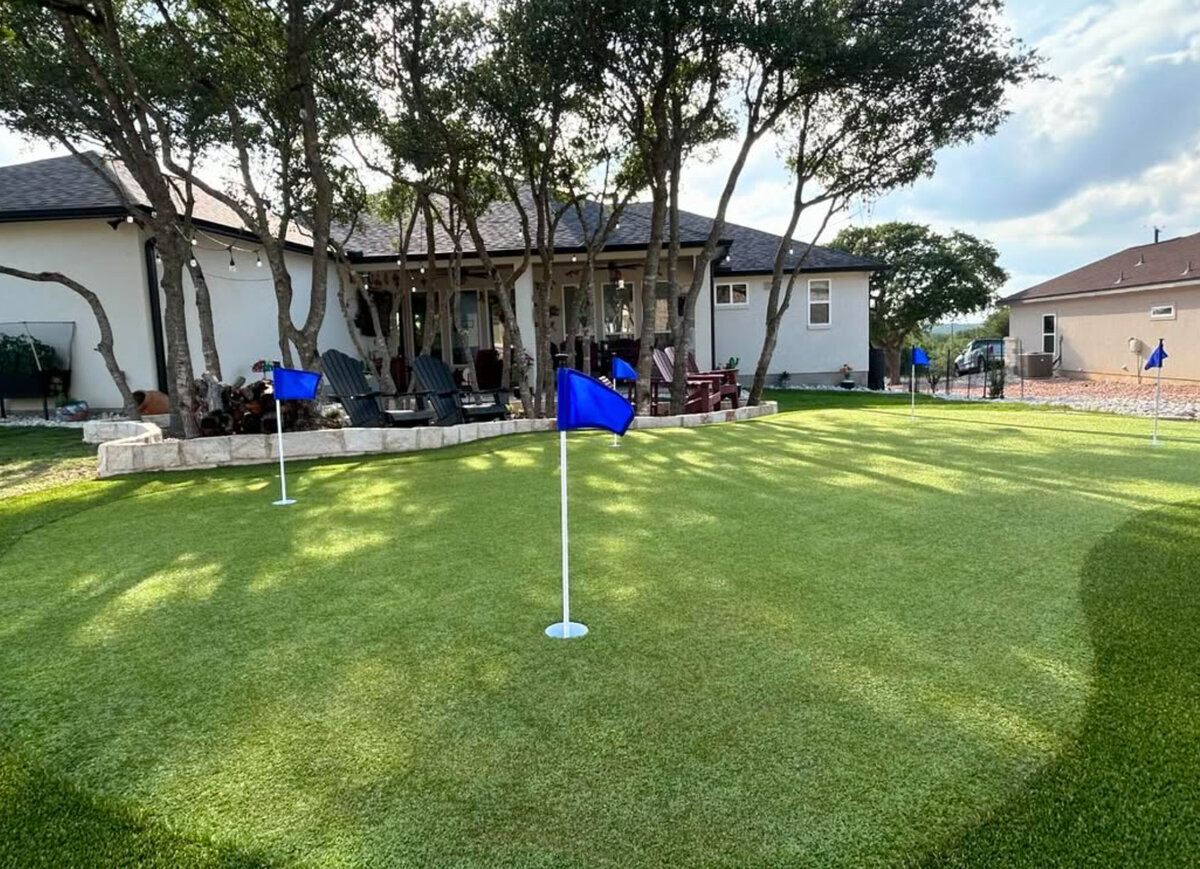 Zoomed In View of Austin Texas Backyard Putting Green