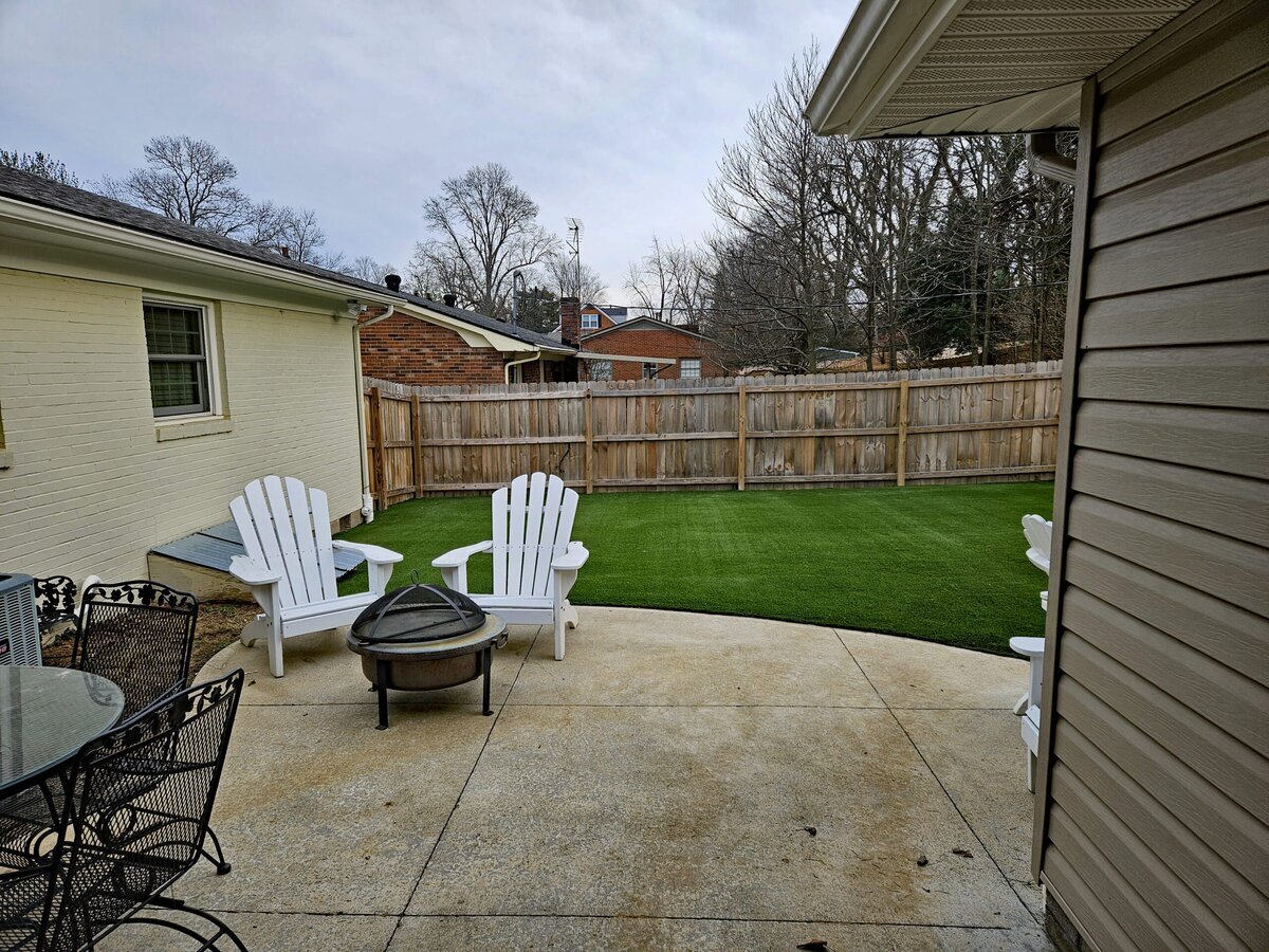 Synthetic Grass Next to Patio Backyard