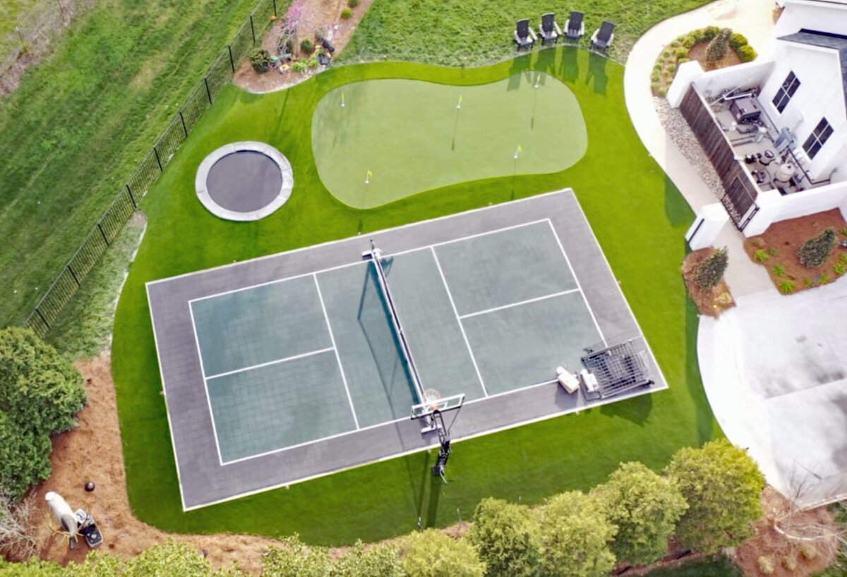Pickle Ball Court with Inground Trampoline and Putting Green