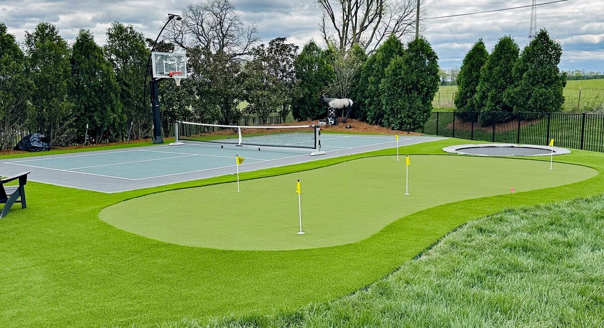 Pickle Basketball Green and Trampoline